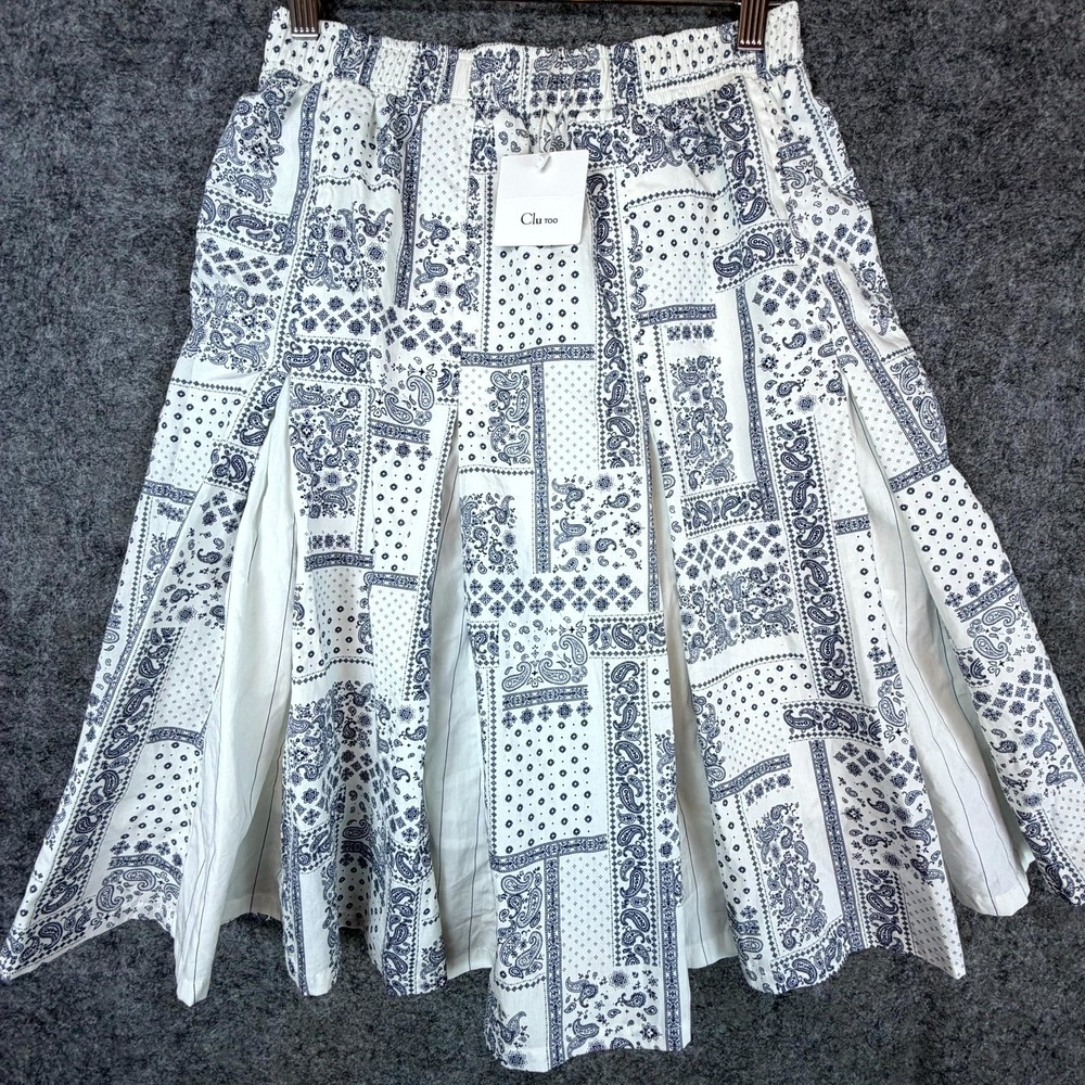 Clu Too Skirt Women Small White Blue Bandana European Summer Coastal Chic Picnic